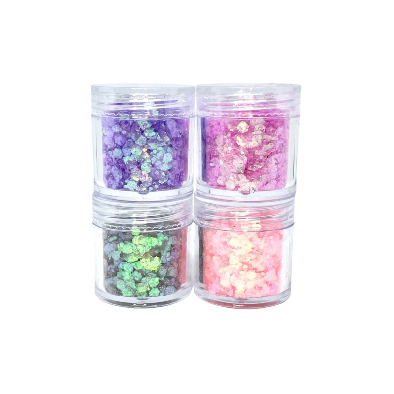 Set x4 frascos de glitter 3D “pastel”