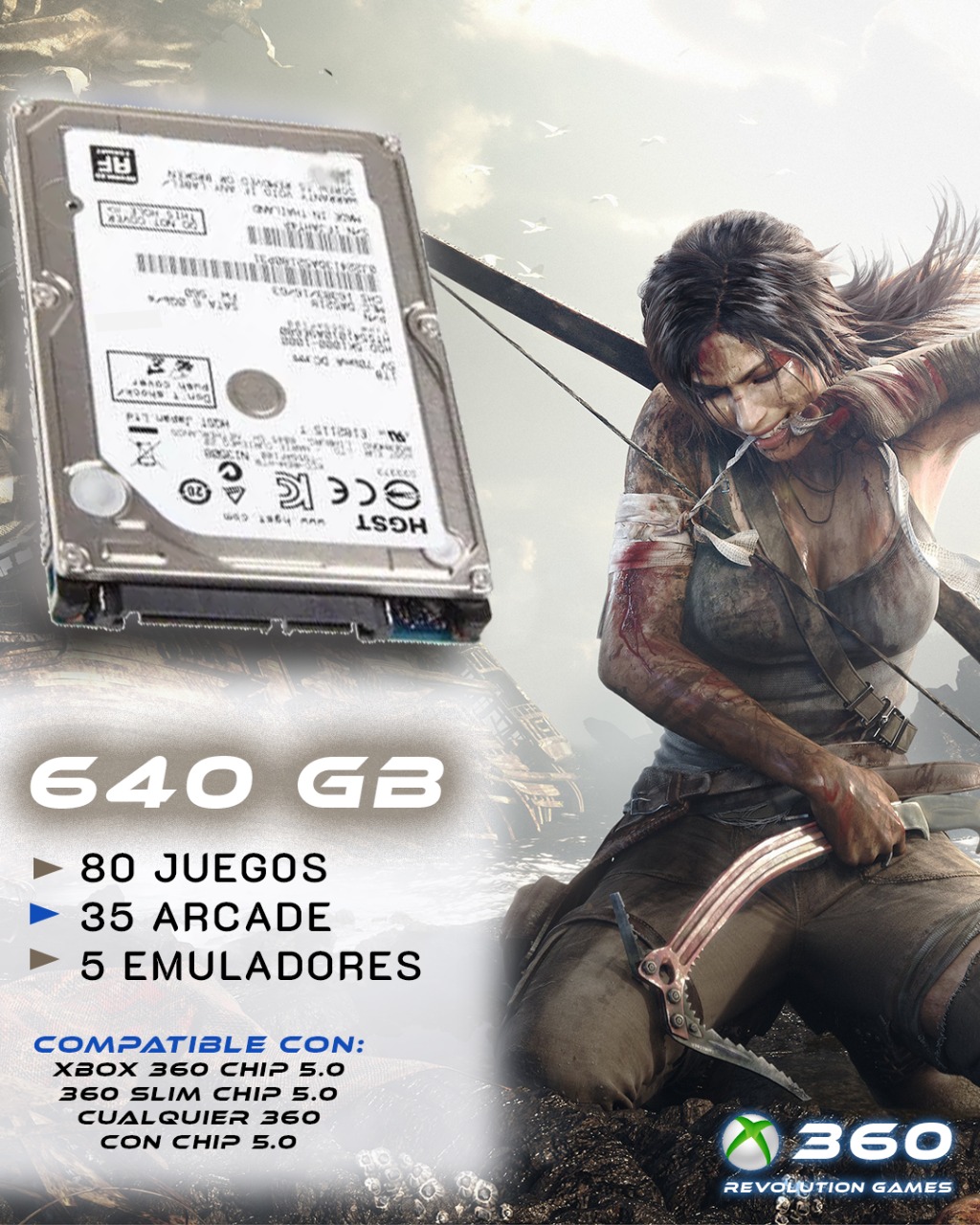 Disco de 640GB con juegos para xbox 360 5.0 en