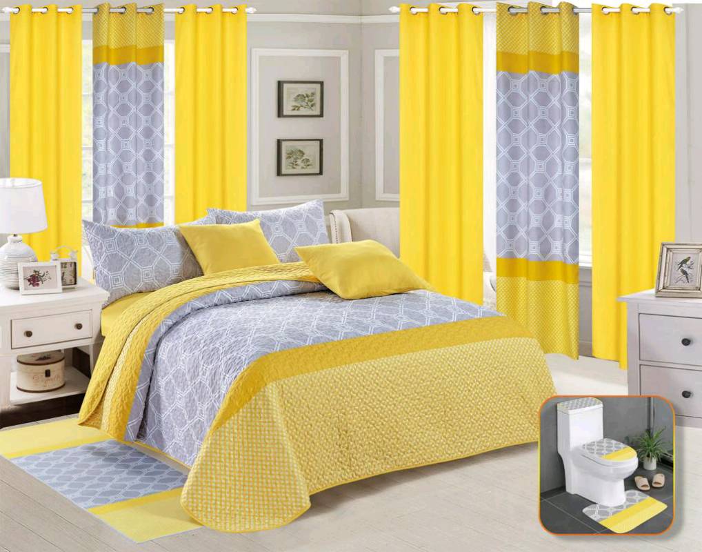 Cobertores de 7 piezas para camas Queen de 60 y full de 54 1 Cobertor  reversible, 1 sábana 1 cubre cama 2 cortinas 2 fundas de almohadas…
