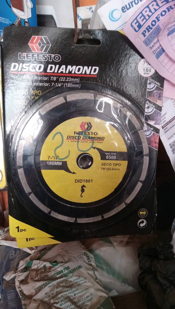 Disco de concreto O diamantado (HEFESTO) de 7-1/4"