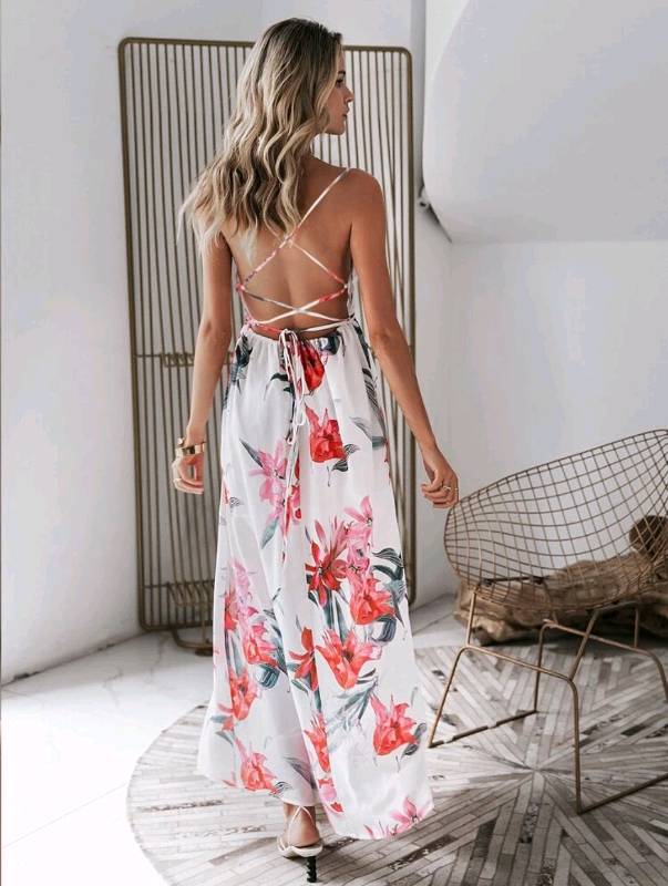 Vestido estampado floral blanco con espalda descubierta  