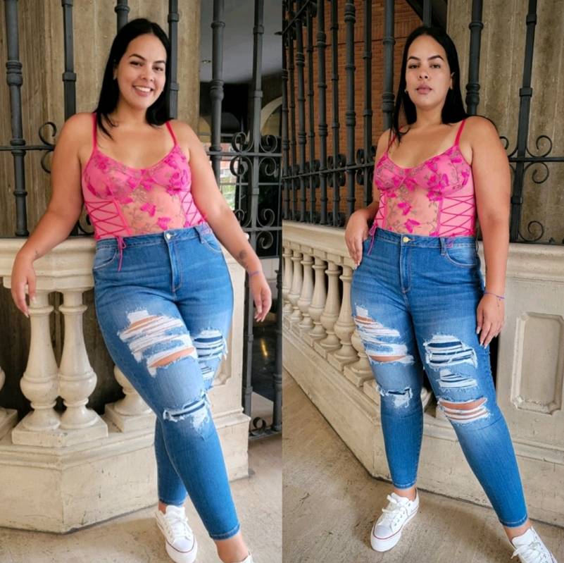 90249 - Jeans Mediun Skinny Médium con rotos varios y parche en detalle 