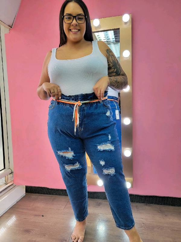 8203 - Jogguers pants jeans pants ripped con trenza multicolor 
