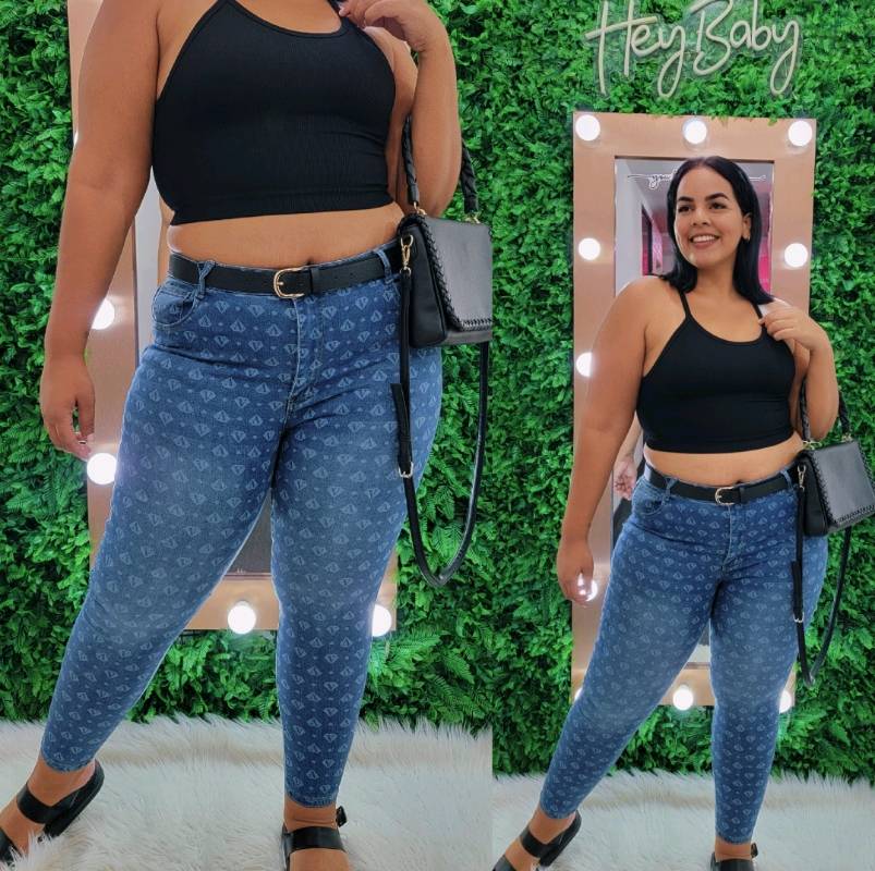 42782 - Jeans Skinny liso con efectos de diamantes