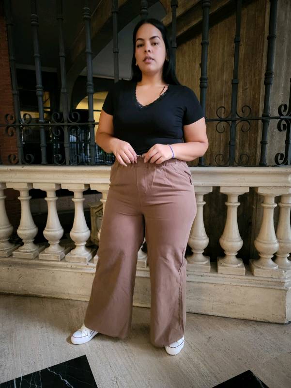 1110 - Pants Culotte Camel bota ancha pretina de liga tono Camel 