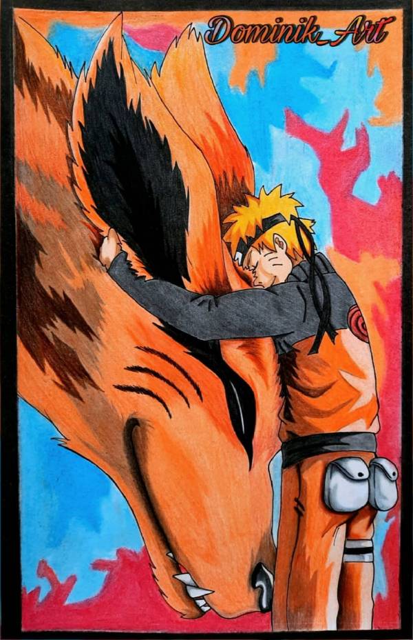 Dibujo de Naruto y Kurama en Guatemala City