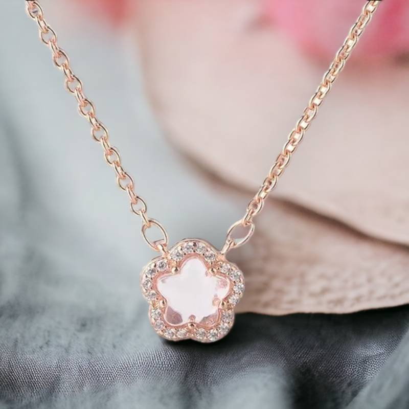 Cadena flor de cristal oro rosa