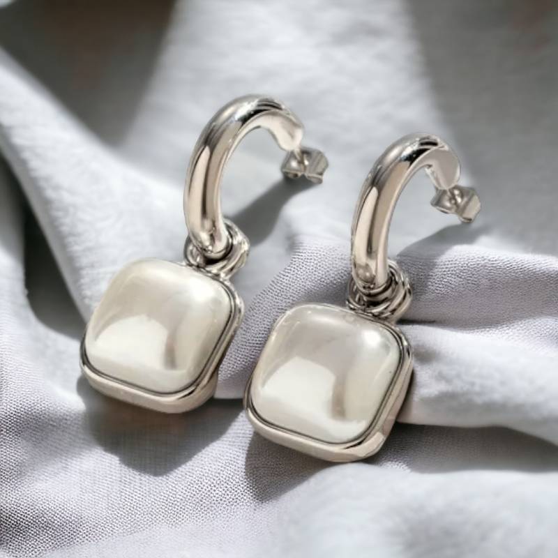 Argollas perlas cuadradas (plata)