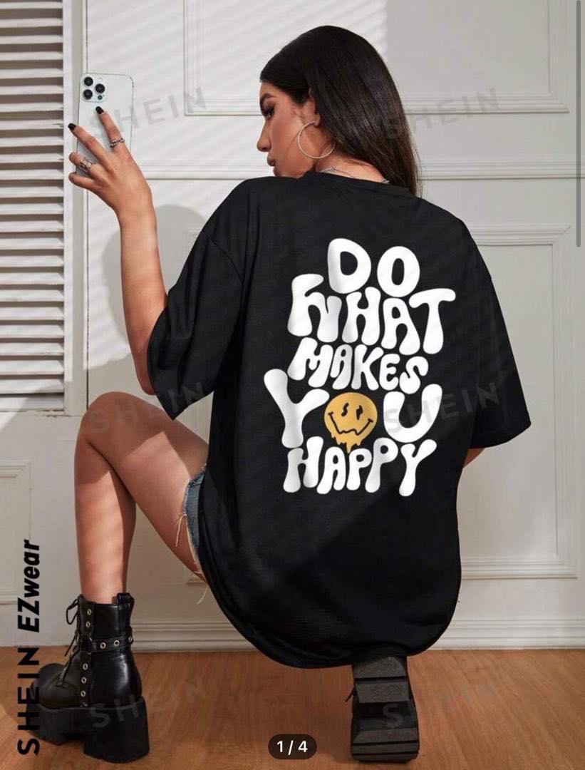 Franela oversize estampada cara feliz 