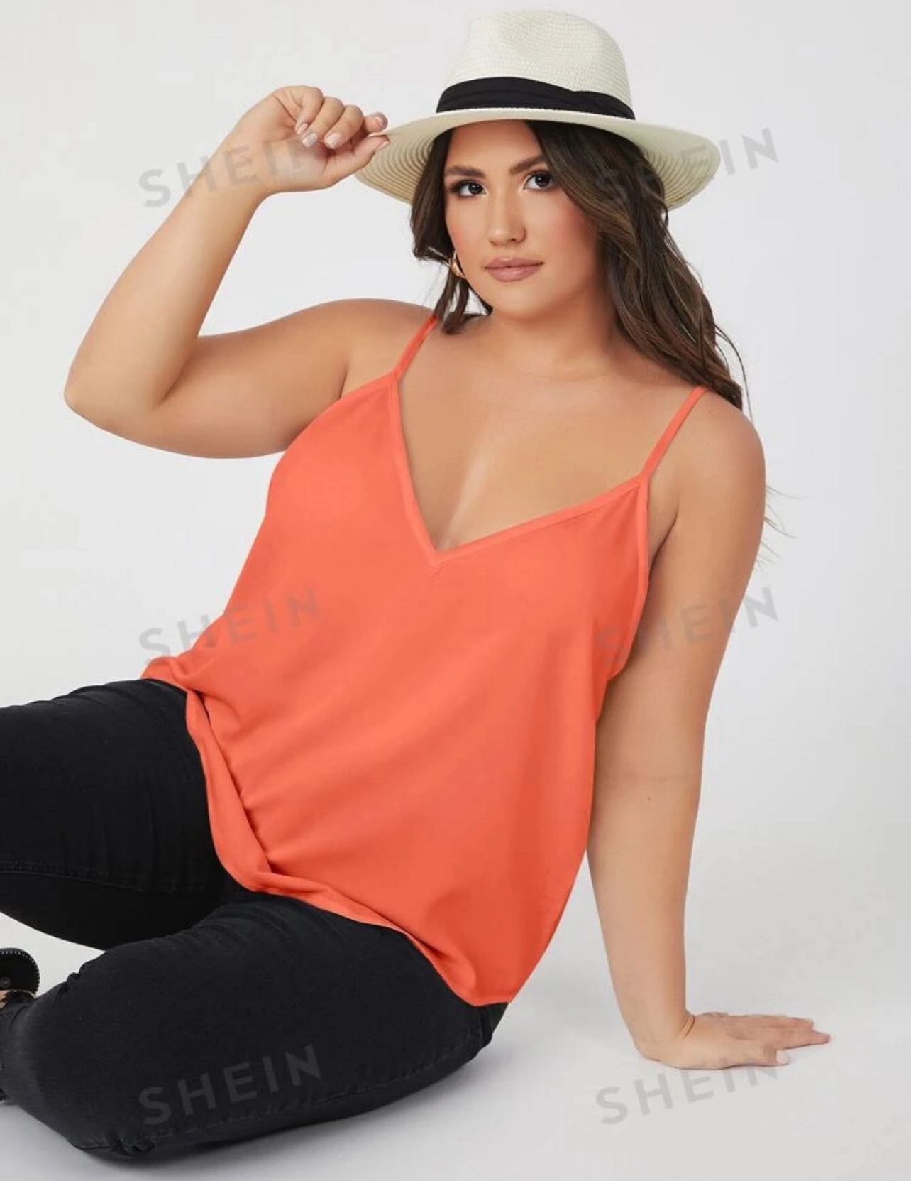 Blusa curve unicolor de tiras Naranja