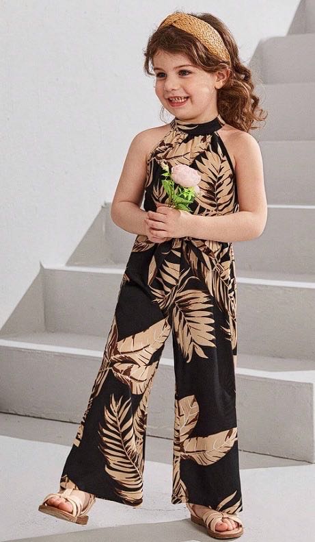 Braga De Cuello Halter Con Cinturón Y Estampado Tropical Para Niña Joven