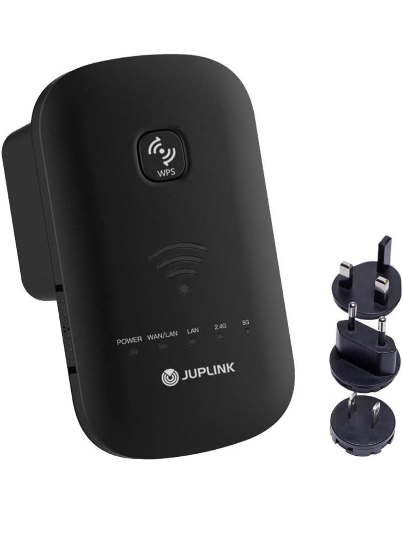 JUPLINK Extensor de alcance WiFi, repetidor WiFi de 750 Mbps, amplificador de señal inalámbrico de 2.4 y 5 GHz, cobertura de hasta 1000 pies cuadrados con 2 puertos Ethernet rápido, modo AP 