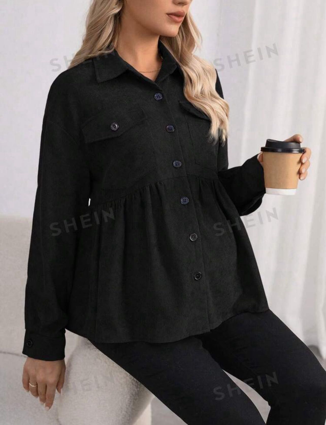 Blusa unicolor sólido con botones 