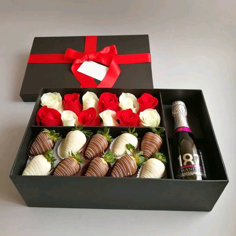 🍓🌹Caja de Regalo para Enamorados  Champagne, Fresas Orgánicas y Más -  Fruit Santé