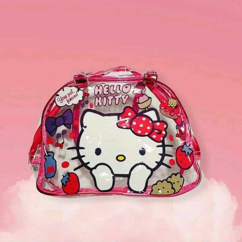 Mini bolso transparente de color lila con topos Hello Kitty