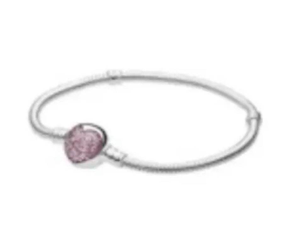 Pulsera Plata Ley 925 Corazón Rosado 