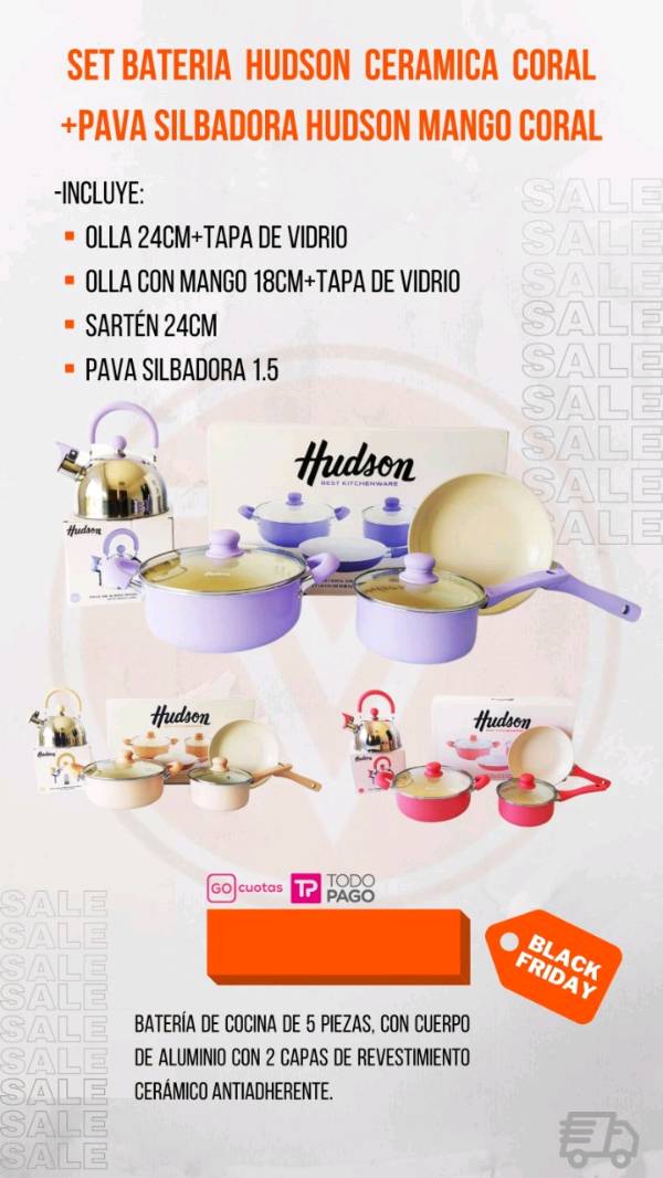 Set Bateria Cocina 11 Pz Hudson Ollas Ceramica Antiadherente