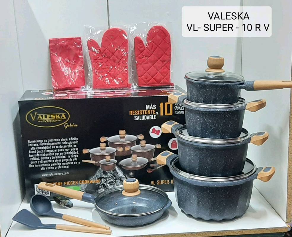 Juego De Ollas Valeska En Teflón Valeska De 10 Piezas Tapa De Vidrio – Ollas  y Electrodomésticos T&L