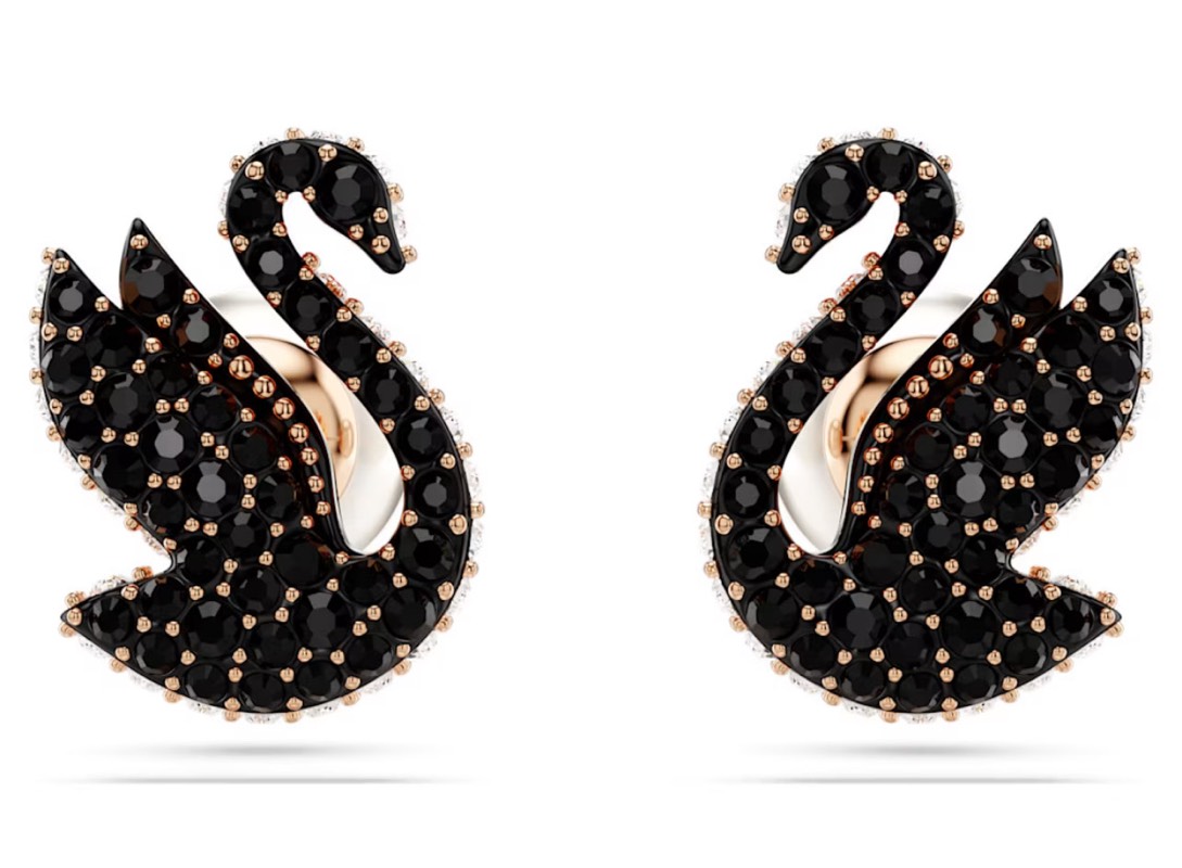 Pendientes De Botón Swarovski Swan Negros 