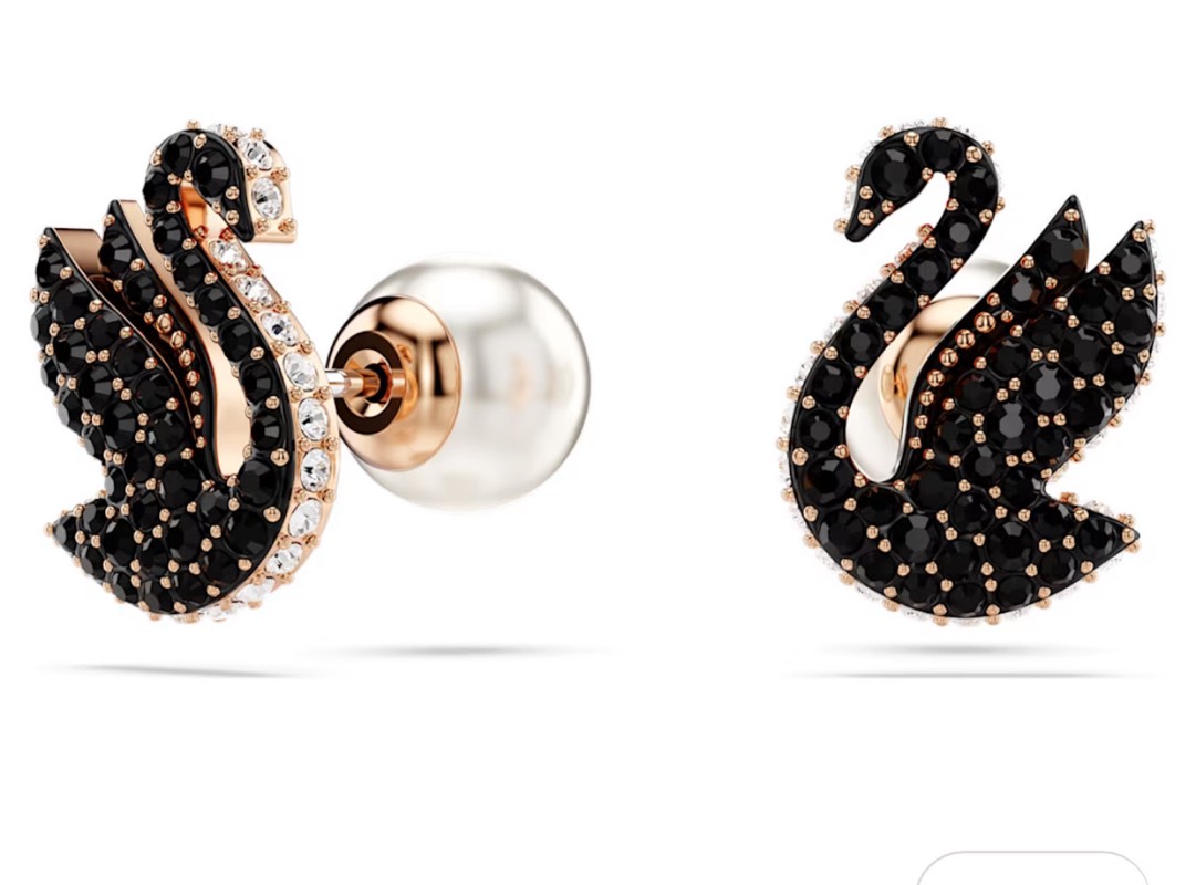 Pendientes De Botón Swarovski Swan Negros 