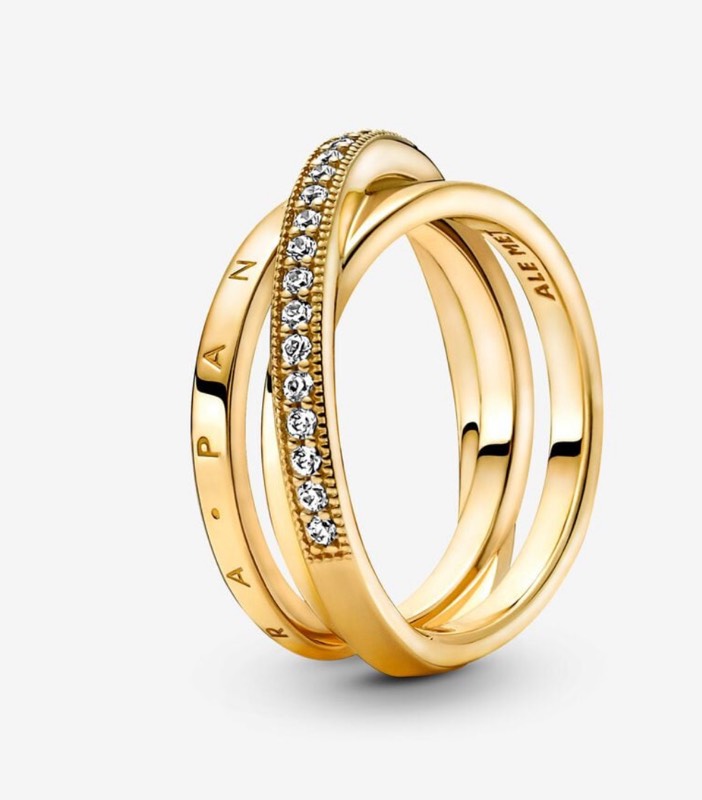 Anillo triple banda con pave cruzado Gold talla 6