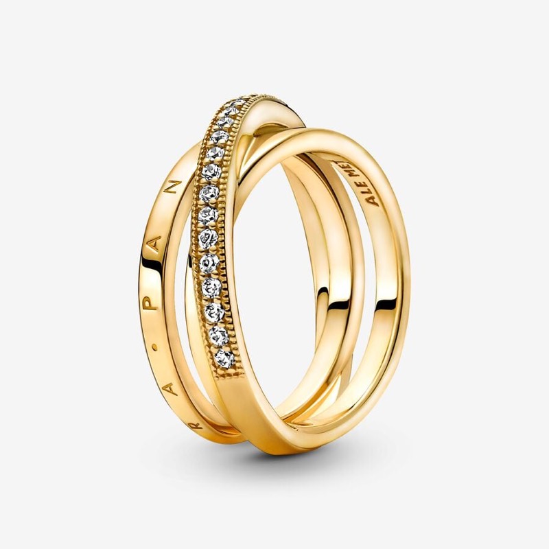 Anillo triple banda con pave cruzado Gold talla 6