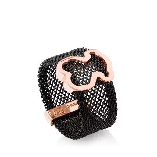 Anillo TOUS Ip Negro Con Baño De Oro Rosa Talla 6 