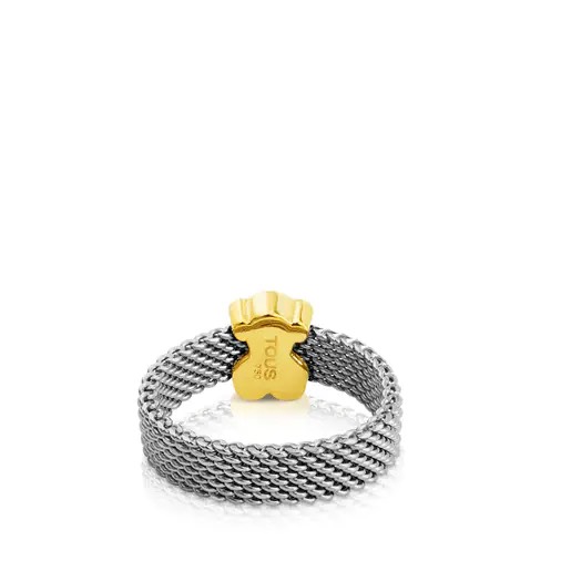 Anillo De Acero Y plata Bañada En Oro Mesh Talla 7 