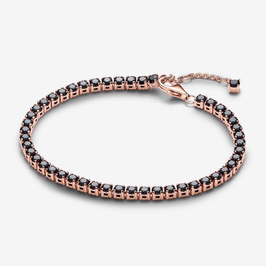 Pulsera tenis negra brillante rose gold  