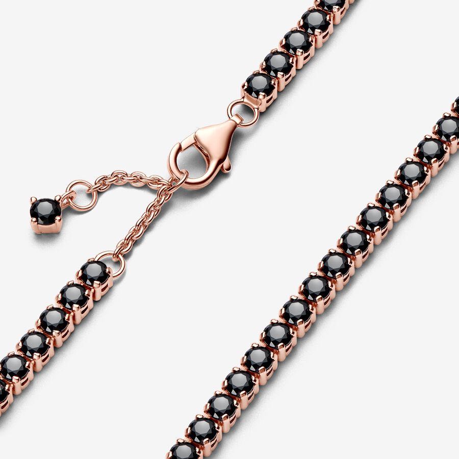Pulsera tenis negra brillante rose gold  