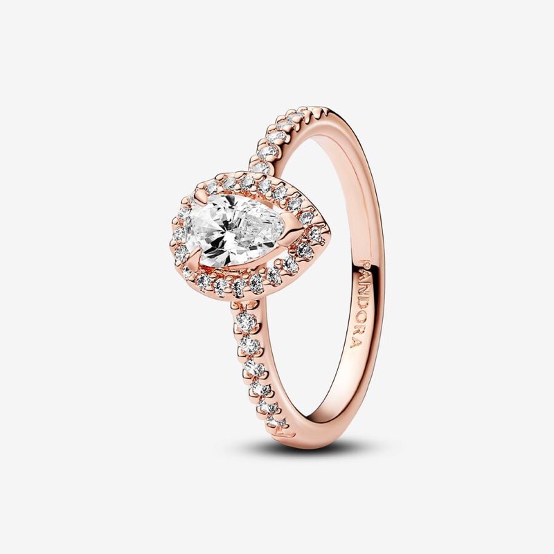 anillo halo brillante corte pera  rose gold talla 7