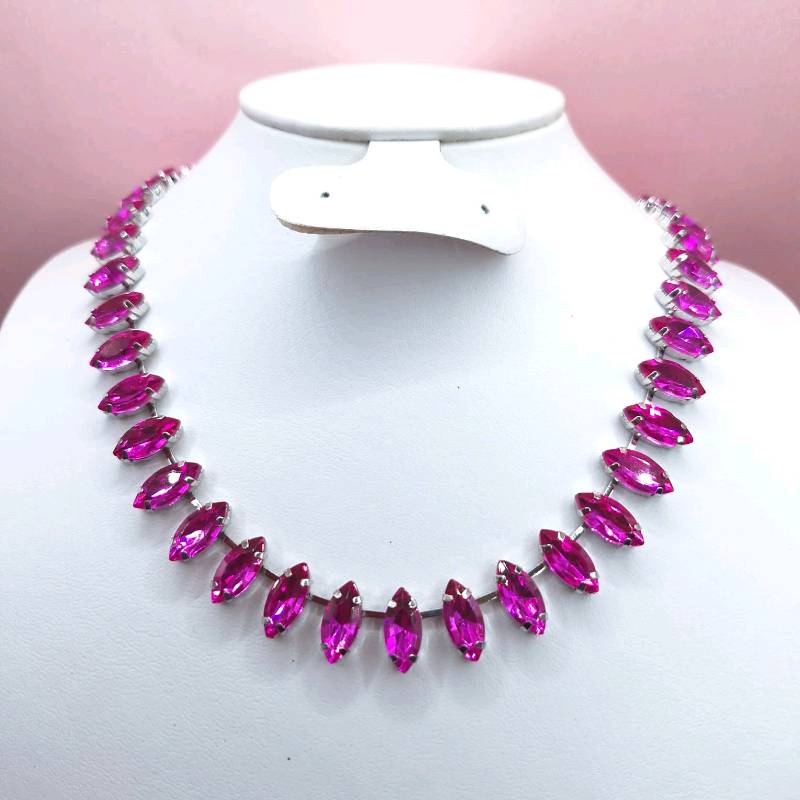 Cadena piedras rosa gota/ chapa