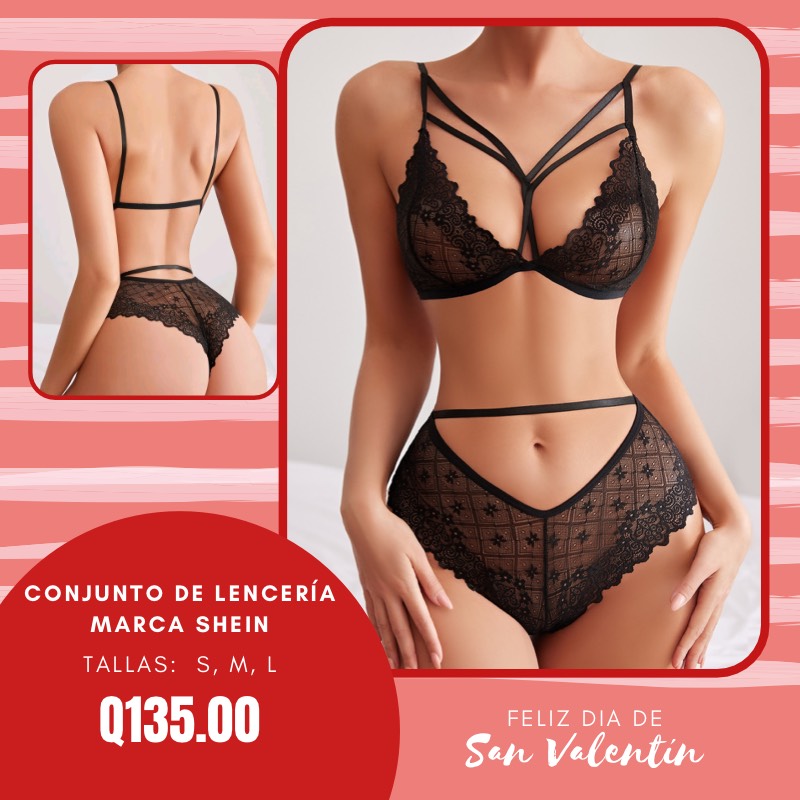  SheIn Conjunto de lencería de encaje transparente sexy