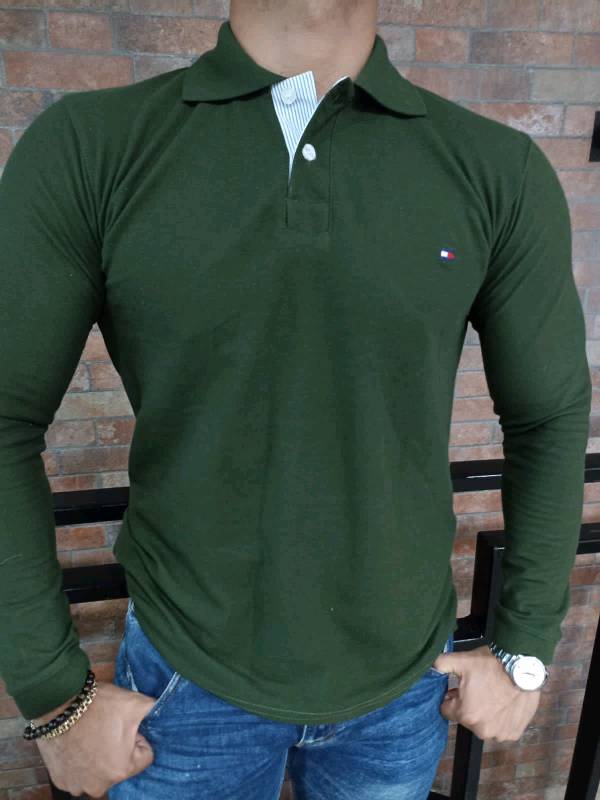 Playera manga online larga verde militar