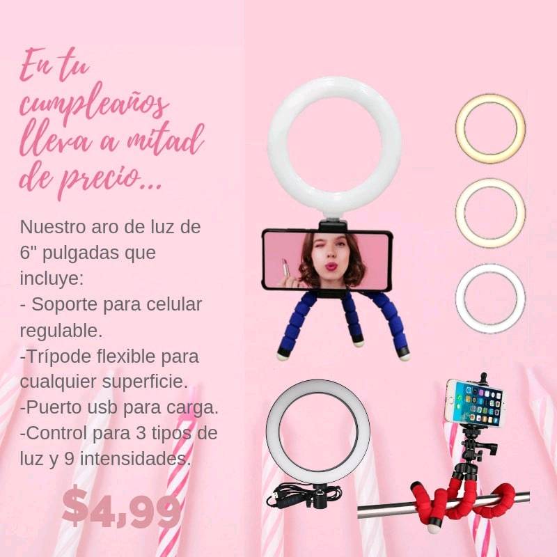 Aro de luz 6 pulgadas con tr pode y soporte de celular