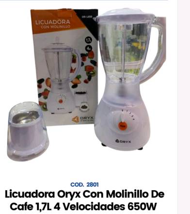 Licuadora ORYX con molinillo de caf 1 7lt 4 velocidades 650w en