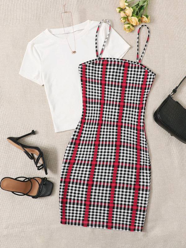 SHEIN Vestido a Cuadros con camiseta con tirantes en Ciudad de