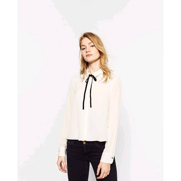 Blusa blanca best sale con moño negro