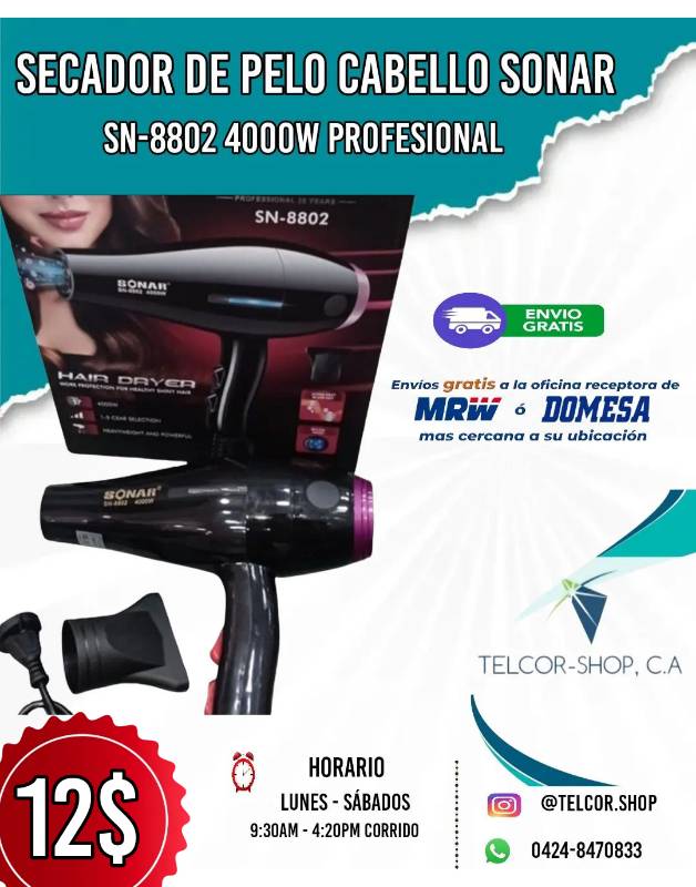 Secador de Cabello Sonar SN 8802 4000W profesional en Puerto La Cruz
