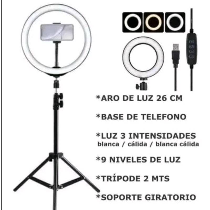 Aro de luz 26 cm con store tripode profesional 2 metros de altura