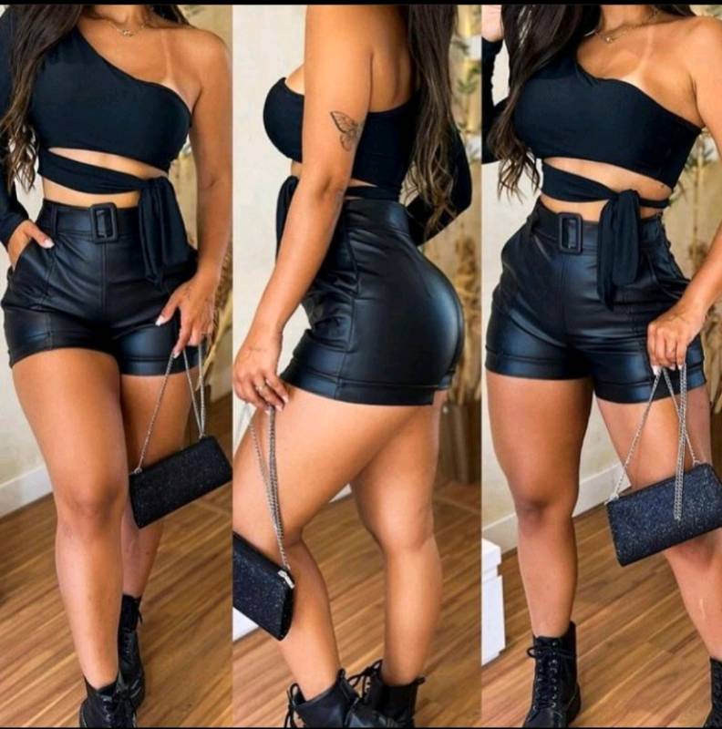 Short de sales cuero tiro alto