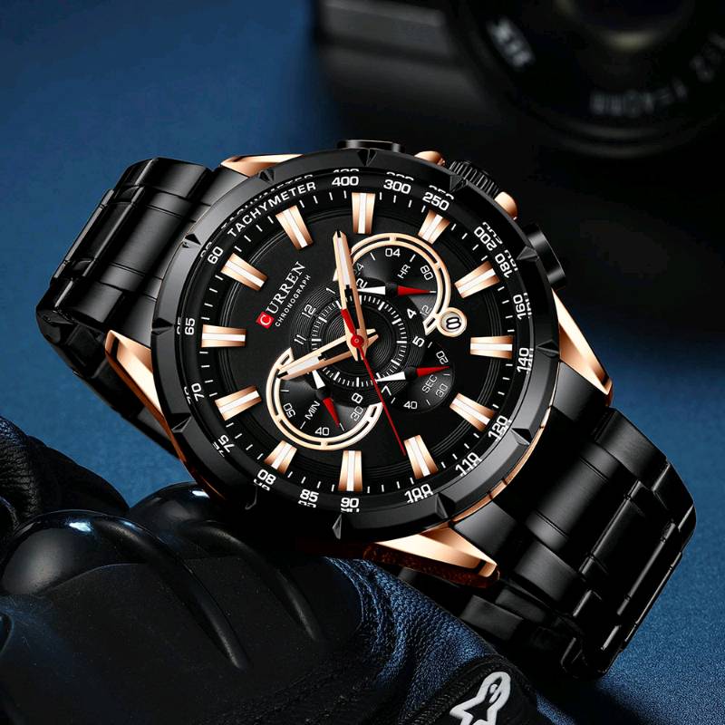 RELOJ CURREN BLACK DORADO