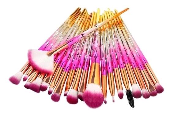 Juego de brochas punta diamante rosa dorado