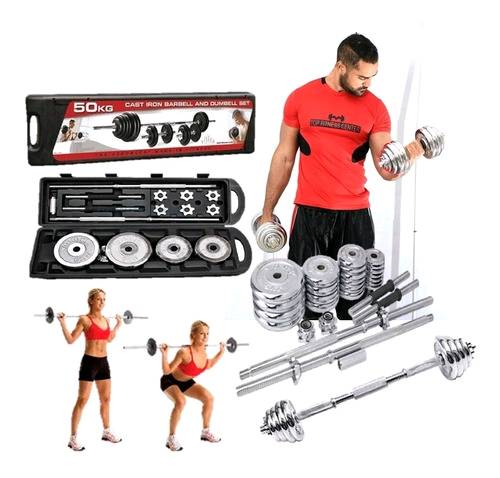 Kit mancuernas sales y barra 50kg