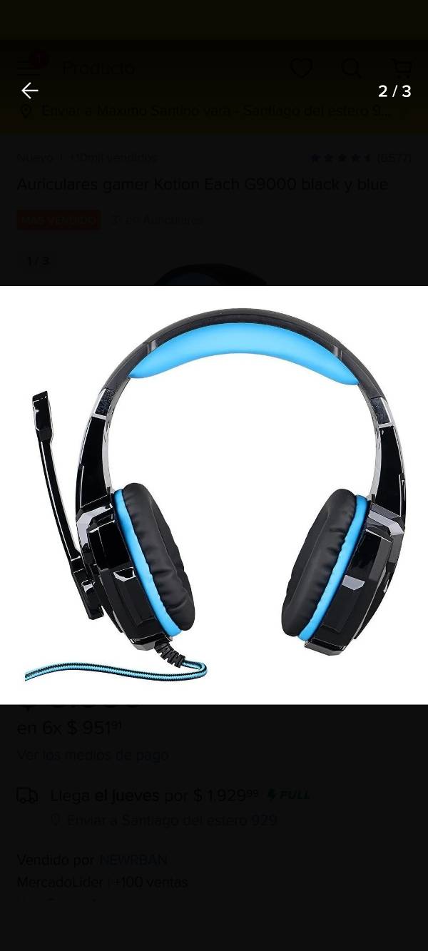 Auriculares gamer kotion each g9000 black hotsell y blue