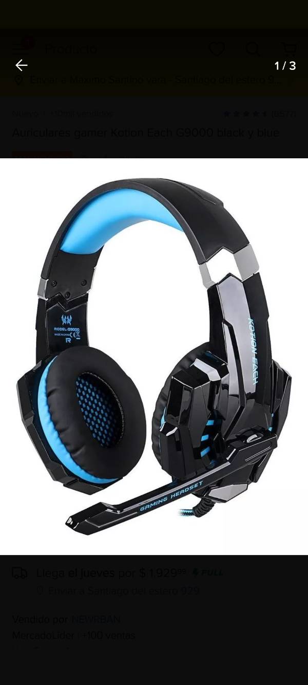 Auriculares gamer kotion Each G9000 black y blue en Mendoza