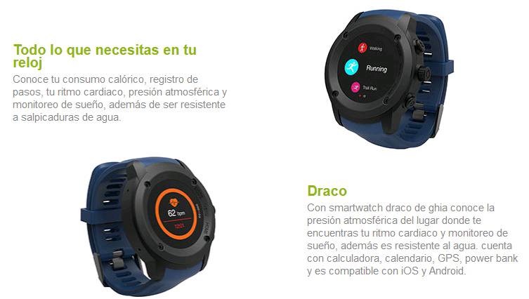 Smartwatch GHIA Draco Bluetooth compatible con iOS y Android