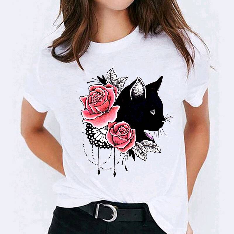 Camiseta piel durazno Gato floral